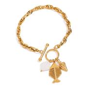 Kalttoy Breloque en acier inoxydable sur le thème de la mer avec coquillage, conque, arête de poisson, bijou pour femme