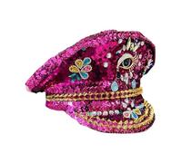Kalttoy Chapeau de capitaine à paillettes colorées avec strass pour femme, costume festif décoratif en cristal