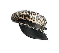 Kalttoy Chapeau de peintre imprimé léopards, durable, boucles en cuir, festival élégant pour festivals de musique et sorties décontractées, chapeau tendance pour femme, imprimé léopard, Taille unique