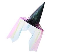 Kalttoy Chapeau de sorcière cool avec voile et fleur en dentelle pour femmes, hommes, adolescents pour Halloween, voile, cosplayer, chapeau de sorcière adulte