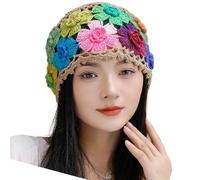 Kalttoy Chapeau de tête de mort respirant en dentelle au crochet avec motif floral bohème léger en coton pour voyage, photographie, bonnet en dentelle au crochet fait à la main, kaki, Taille unique