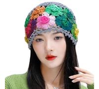 Kalttoy Chapeau de tête de mort respirant en dentelle au crochet avec motif floral bohème léger en coton pour voyage, photographie, bonnet en dentelle au crochet fait à la main, gris, taille unique