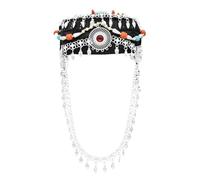 Kalttoy Chapeau turquoise unique décoré de glands dorés en pierre colorée Accessoires photo Casquettes ethniques Coiffes colorées Strass Chapeau de fête tendance