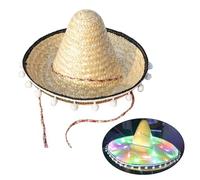 Kalttoy CincoDeMayo Chapeau de paille pour adultes et enfants - Pour fête du Mexique - Photographie avec LED - Accessoires de costume - Chapeau de paille lumineux