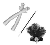 Kalttoy Costume Charleston vintage pour femme des années 1920 - Coiffe pour cigarettes, bal de fin d'année, cosplay, fête - Accessoires de fête - Gants en satin - Noir, gris, taille unique