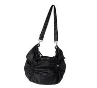 Kalttoy Élégant sac à bandoulière plissé avec cordon de serrage, grande capacité, en nylon, sac à main pour le travail ou l'étude, sac à main noir tendance, Noir , One Size
