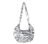 Kalttoy Élégant sac à bandoulière plissé avec cordon de serrage, grande capacité, en nylon, sac à main pour le travail ou l'étude, sac à main noir tendance, Argenté., One Size