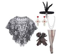 Kalttoy Ensemble complet d'accessoires 6 en 1 années 20 avec châle à paillettes et ensemble de bijoux pour les fêtes folles des années folles