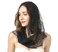 Kalttoy Foulard de masse pour femme, voile de mante, catholique, couverture de tête en tulle pour usage quotidien, foulard en dentelle, Noir , Taille unique