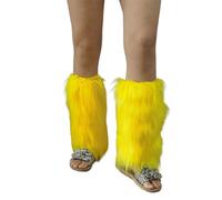 Kalttoy Jambières d'hiver chaudes de couleur unie pour femmes, bas en peluche, leggings esthétiques japonais, poignets de bottes, chaussettes pelucheuses jaunes, élastiques, multicolore, E40