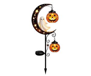 Kalttoy Lampe solaire pour allée d'Halloween, piquet de jardin, fantôme 1 | Paire de citrouilles, lumière chaude
