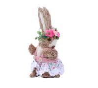 Kalttoy Lapin en paille de Pâques fait à la main pour poupée avec couronne de fleurs Tablier de