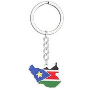 Kalttoy Porte-clés avec drapeau carte du Soudan du Sud - Pour homme et femme - Chaîne en acier polyvalente - Ornement pour portefeuille, appareil photo - Porte-clés inspiré de la culture nationale