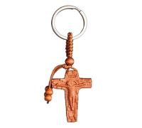 Kalttoy Porte-clés en bois avec pendentif en forme de croix de Jésus fait à la main