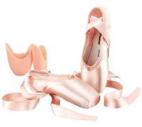 KALUNBS Chaussure de Ballet de Satin Chaussure Danse avec Ruban Satin, Protège-Orteils and Covert élastique pour Ballerines Filles/Femmes