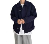 KALUNYA Vestes Hommes Casual Mode Couleur Unie Vestes Hommes Patte Boutonnage Revers Manches Longues Vestes Hommes Jeunesse Classique Tendance Transition Vestes Hommes A-Navy XL