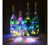KALUO Lot de 10 guirlandes lumineuses multicolores de 3 m avec 30 LED, fil de cuivre, guirlande lumineuse en liège à piles pour bouteille de vin, guirlande lumineuse étoilée pour fêtes, mariages,