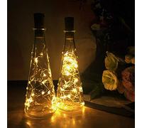 Kaluo Lot de 10 lampes à 30 LED de couleur chaude en fil de cuivre avec corde en liège Fonctionne avec piles pour bouteille de vin, guirlande étoilée pour fête, mariage, décoration de Noël