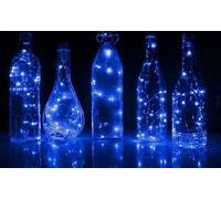 Kaluo Lot de 6 lumières de bouteille 30 LED Bleu 3 m avec fil de cuivre et corde en liège Fonctionne avec piles pour bouteille de vin, guirlande étoilée pour fête, mariage, décoration de Noël
