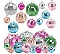 Kaluofan Lot de 25 boules à facettes colorées - Mini boules à facettes - Rose/bleu/vert - Petites boules disco à suspendre - Pour sapin de Noël, mariage, maison, fête, fête d'anniversaire