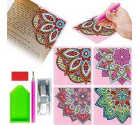Kaluofan Lot de 4 Marque-page DIY Diamant Peinture Marque-page, 5D Diamond Painting Bookmark, 5D Peinture Au Diamant Triangle Page Coin Marque-Pages,Accessoires Pendentif pour Marque-page Enfants