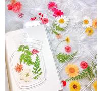 Kaluofan Lot de 40 marque-pages transparents en forme de fleurs séchées faites à la main, marque-pages transparents faits à la main, belle page de fleurs séchées