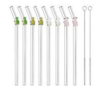 KALUROIL 10 PCS Pailles En Verre Pailles Réutilisables en Verre avec Motif Tortue Verte + 2 Brosses de Nettoyage - Parfaites pour Smoothies, Cocktails et Boissons Gazeuses