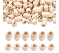 KALUROIL 120 PCS perles en bois brut naturel pour macramé, bijoux et décoration d'intérieur - Perles ovales et rondes avec gros trous de 9 à 10 mm