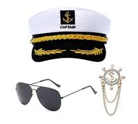 KALUROIL 3 PCS chapeaux de capitaine de yacht avec accessoires - Lunettes de soleil, prop de capitaine, et badges pour fêtes et cosplay