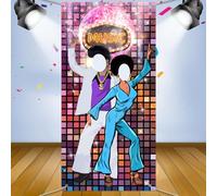 KALUROIL Décoration de Soirée Dansante des Années 70 Accessoires de Toile de Fond Bannière de Porte Photo des Années 70, rétro bannière de porte photo des années 80, (35 * 71 in)