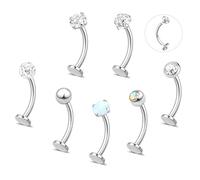 KALVICA 7Pcs Piercing Nombril Acier Chirurgical Set 16G Hypoallergénique Filetage Interne Dos Plat 12/14mm Longue Piercing Nombril Grossesse Boule Coeur Opale/CZ Argent/Or Pour Femmes