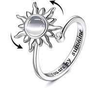 KALVICA Fidget Bague en Argent Sterling 925 Pour Femmes Réglable Anneau Ouvert Spinner Anneaux Bague Argent Zircone Fleur Étoile Lune Bague Rotative de Tournesol Vous Êtes Mon Bague de Soleil