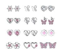 KALVICA Petites Boucles d'oreilles pour Femme Fille Boucles d'Oreilles Argent Hypoallergéniques Mignon Papillon Zircon Multicolore Fleur Coeur Piercing Cartilage Boucles d'oreilles Ensemble