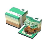 KALWEL Calendrier 3D 2025 - Cabane dans les arbres, bloc-notes 3D Artsy Pads Calendrier 2025, carnet de notes déchiré à la main, modèle de sculpture en papier, ornements créatifs, bloc-notes vert