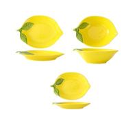 KALWEL, Lot de 3 plateaux à apéritif, assiettes à salade, assiettes à collation, petites assiettes à dessert, plateau de service à condiments, vaisselle mignonne en forme de citron