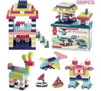 KALWL-280Pcs Blocs De Construction Enfants Bébé Jeux De Bricolage Éducatifs Enfants Créatifs Avec Boîte De Rangement Et Plaque De Base Jouets Cadeaux Pour Enfants 1-8 Ans