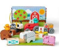 KALWL-Blockables À Emboîter,À La Ferme,Coffret De Blocs En Bois De Construction À Assembler Et Mélanger,Pour Les Tout-Petits (56 Pièces)