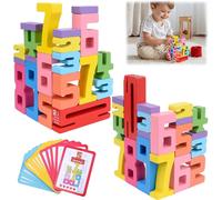 KALWL-Number Blocks,Wooden Number Building Blocks Avec 20 Blocs Numériques Et 15 Cartes D'Apprentissage,Empiler,Coloré,3D Puzzle,Jeux De Construction Numériques Pour Enfants À Partir De 3 Ans