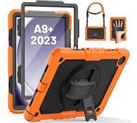 Kalws-Coque Pour Galaxy Tab A9 Plus 11"" 2023,Coque Antichoc Pour Galaxy Tab A9 Plus Avec Protecteur D'écran,Support Rotatif À 360°/Dragonne,Avec Bandoulière,Porte-Stylo,Orange