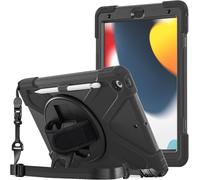 Kalws-Étui Antichoc Pour Ipad 10.2"",Ipad 9,Ipad 8,Ipad 7,A2602 A2603 A2604 A2605 A2270 A2428 A2429 A2430 A2197 A2198 A2200,Housse Coque De Protection Renforcée,Avec Bandoulière-Noir