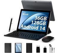 KALWS-Tablette 10"" 2024 Android 14 Octa-Core 2,0 Ghz,5G Wifi 6/36 Go De Ram+128 Go De Rom (Tf 1 Tb),8000 Mah,Batterie/Wi-Fi/Bluetooth 5.0/Tablette Avec Clavier,Étui (Gris)
