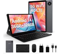 KALWS-Tablette 10 Pouces Android 14 Tablette Tactile 5G Wifi 4G Lte,36Go Ram+128Go Rom,8000Mah,Fhd1920*1200 Incell,Id Visage,Tablette Avec Clavier+Souris-Gris