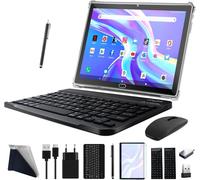 KALWS-Tablette 10 Pouces Android,4G Lte Tablettes Avec 2 Sim Slot 4Gb Ram 64Gb Rom 128Gb Tf Avec Clavier Souris Stylo Octacore 1080P Fhd Face Id 6000Mah 13 Mp Caméras Bluetooth Wifi Gps Otg-Noir