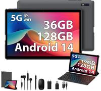 KALWS-Tablette 10 Pouces,Tablette Tactile Avec 36Go Ram 128Go Rom/2To Tf,Octa-Core 2.0Ghz,5G Wifi,Wifi 6,Widevine L1,Certifiée Gms,8Mp,Android 14 Tablette Avec Clavier/Etui/Ecouteurs/Souris/Stylet