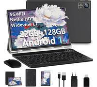 KALWS-Tablette 2025 Newest Android 14 Tablet 22Gb Ram+128Gb Rom/1Tb Tf,Octa-Core,Wifi 2.4G/5G,Bluetooth 5.0,8000Mah,Gms Certified,8Mp+5Mp,Tablet Pc With Case Mouse -Noir