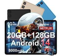 KALWS-Tablette Android 14 Avec Widevine L1,13Mp+5Mp,8000 Mah+Charge Rapide 18 W,Tablette Tactile 11 Pouces Avec 20 Go Ram+128 Go Rom (Extensible 1 To),5G Wi-Fi,Gps,Octa-Core 2.0 Ghz,Face Id,Noir