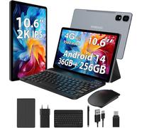 KALWS-Tablette Android 14 De 10,6 Pouces,4G Lte Et 5G Wifi,2.0Ghz Octa-Core,36Gb Ram+256Gb Rom (1Tb Tf),2K 2000X1200 Fhd Display,Gms/Gps/8+13Mp/Batterie 9580Mah Avec Clavier+Souris (Gris)