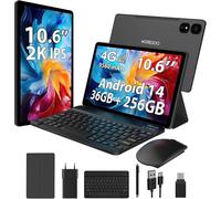 KALWS-Tablette Android 14 De 10,6 Pouces,4G Lte Et 5G Wifi,2.0Ghz Octa-Core,36Gb Ram+256Gb Rom (1Tb Tf),2K 2000X1200 Fhd Display,Gms/Gps/8+13Mp/Batterie 9580Mah Avec Clavier+Souris (Noir)