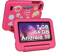KALWS-Tablette Enfants 7 Pouces Android 13,Quad Core 7Go Ram+64Go Rom(Tf 1 To),Tablette Éducative Avec Certifié Gms,Contrôle Parental,Wifi,Bluetooth,Kids Tablettes Avec Étui Anti-Chute-Rose