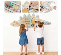 Kalyfhng Tableau d'activités en Bois Dinosaures, Centre d'activités et d'éveil 12 en 1 avec boîte à Musique, Engrenages, Jeu d'association de Lettres, Jouet sensoriel Montessori pour Tout-Petits